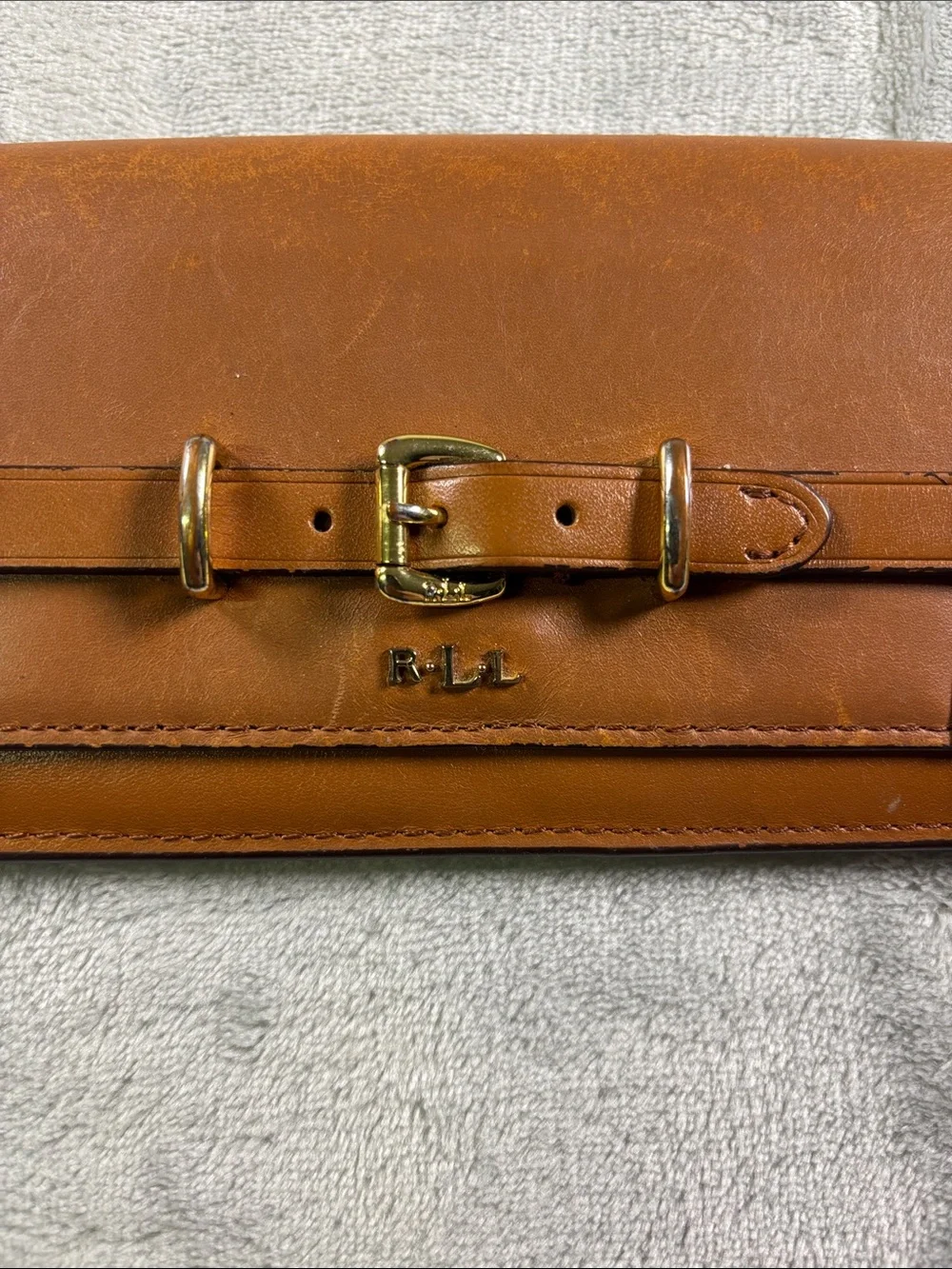 Lauren Ralph Lauren Brown Leather Belted Continental Wallet Clutch LRL